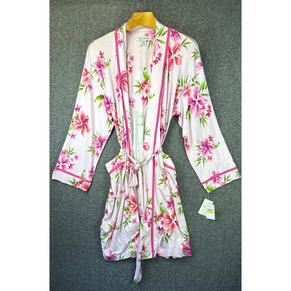 NWT Tommy Bahama Floral Robe Womens M Pink Tropical Hibiscus Loungewear Vacation